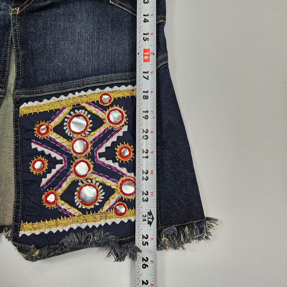 Y2k Euro Fornarina Denim Skirt Knee Length Embellished Boho - Size 11 - Picture 7 of 8